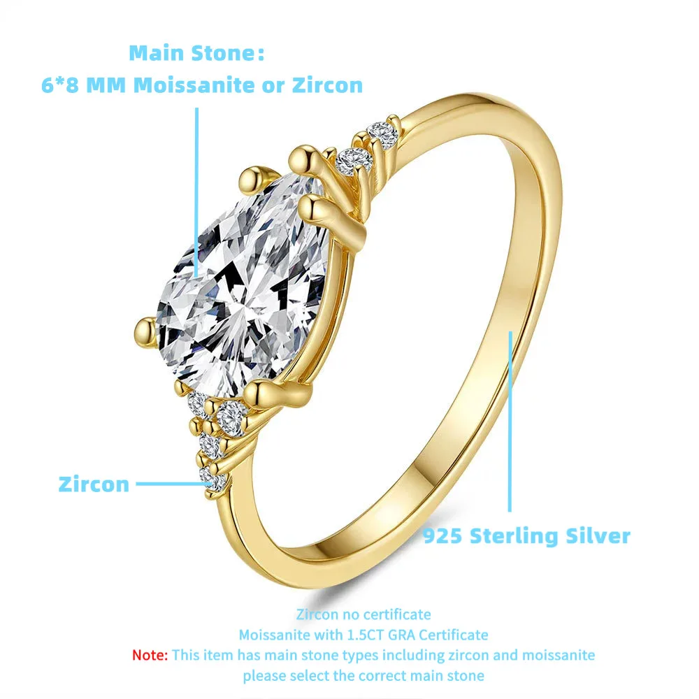 JH 1.5CT مويسانيتي خاتم للنساء الرجال 925 فضة مطلي 18K قطرة الذهب الكمثرى على شكل خاتم الزواج D VVS1 مجوهرات #5
