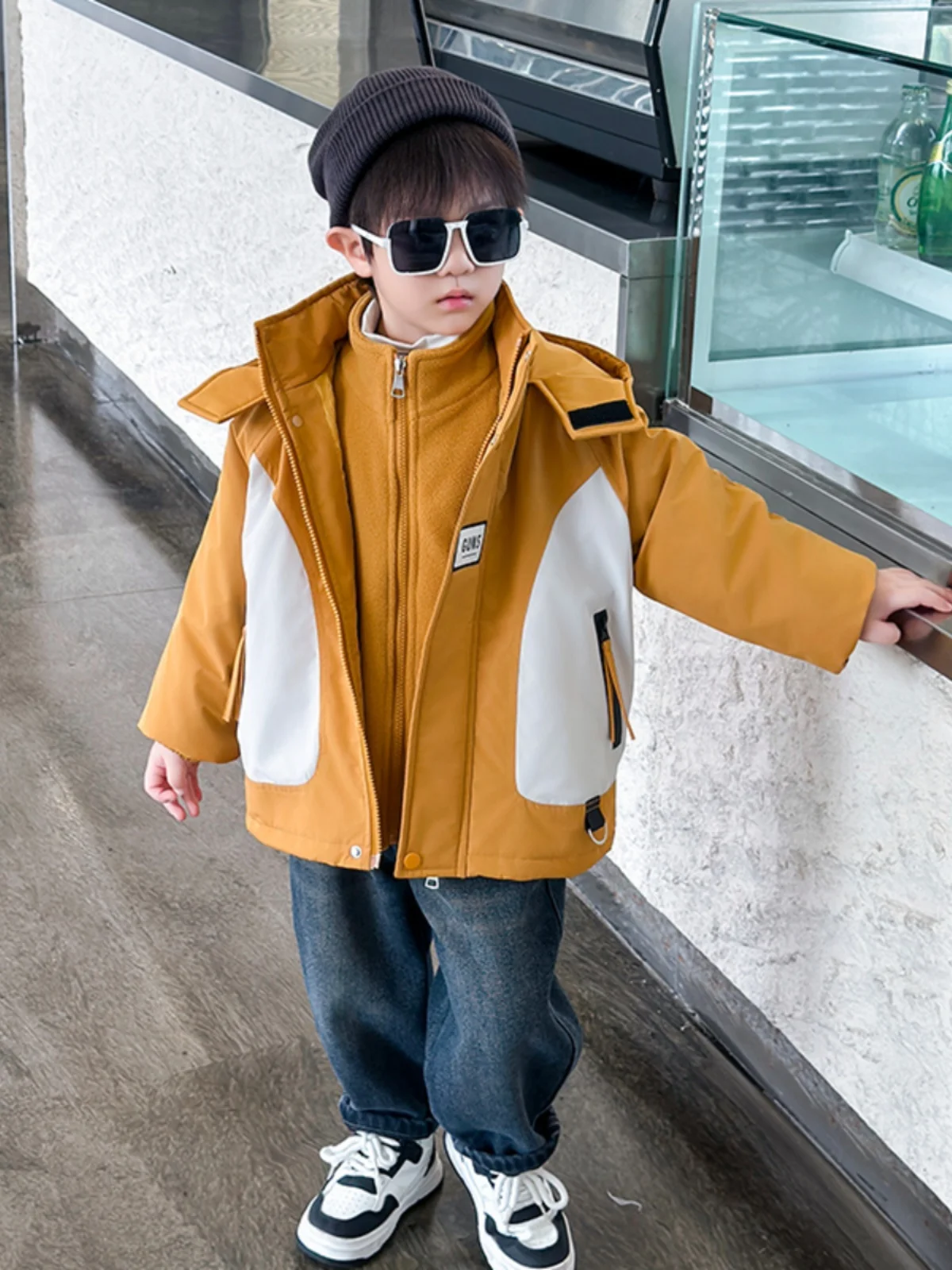 

Утепленная куртка-ветровка 3-в-1 для мальчиков с хлопковым флисовым утеплителем и капюшоном, осенне-зимняя, молодежная, модная