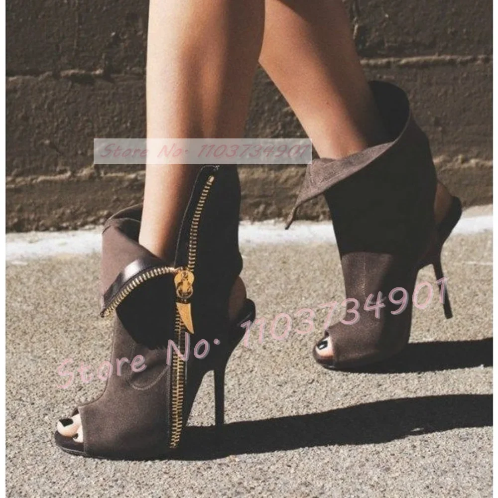 

Side Zipper Peep Toe Ankle Boots Women Party Bare Heel Round Toe Sandals Ladies Elegant Punk Solid Sexy Chic High Heels Shoes