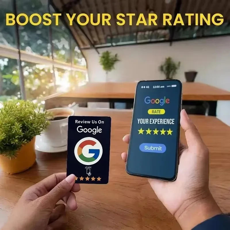5-50Pcs Black Premium Wear‑Resistant Matte Finish Reusable Google Review// Tap NFC Card Programmable NFC Tap Card User‑Friendly