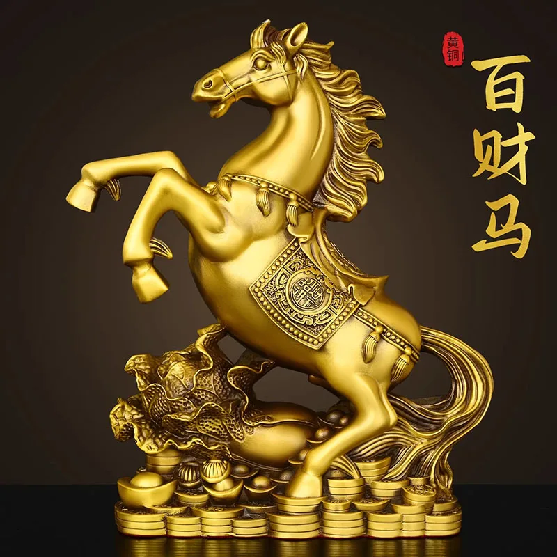 Brass Zodiac Horse Statue with Gold Coins - 