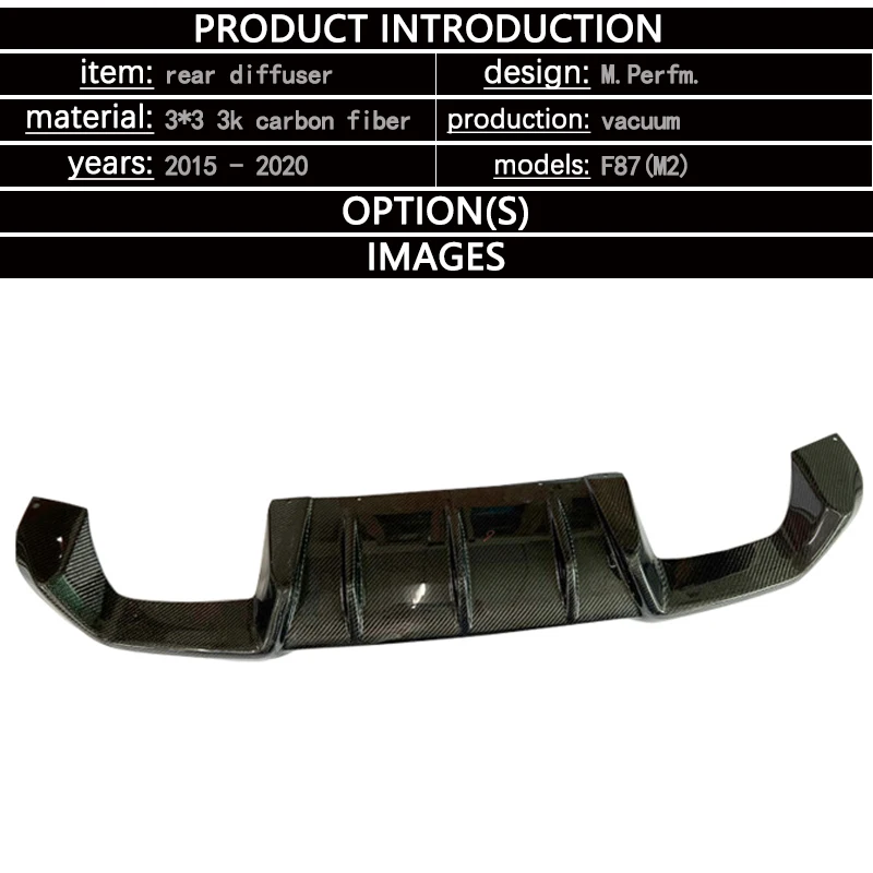 3*3 3K Twill Real Dry Carbon Fiber Rear Bumper Lower Spoiler Diffuser for BMW M2 F87 2-Door Coupe 2015 - 2020 Base & Competition