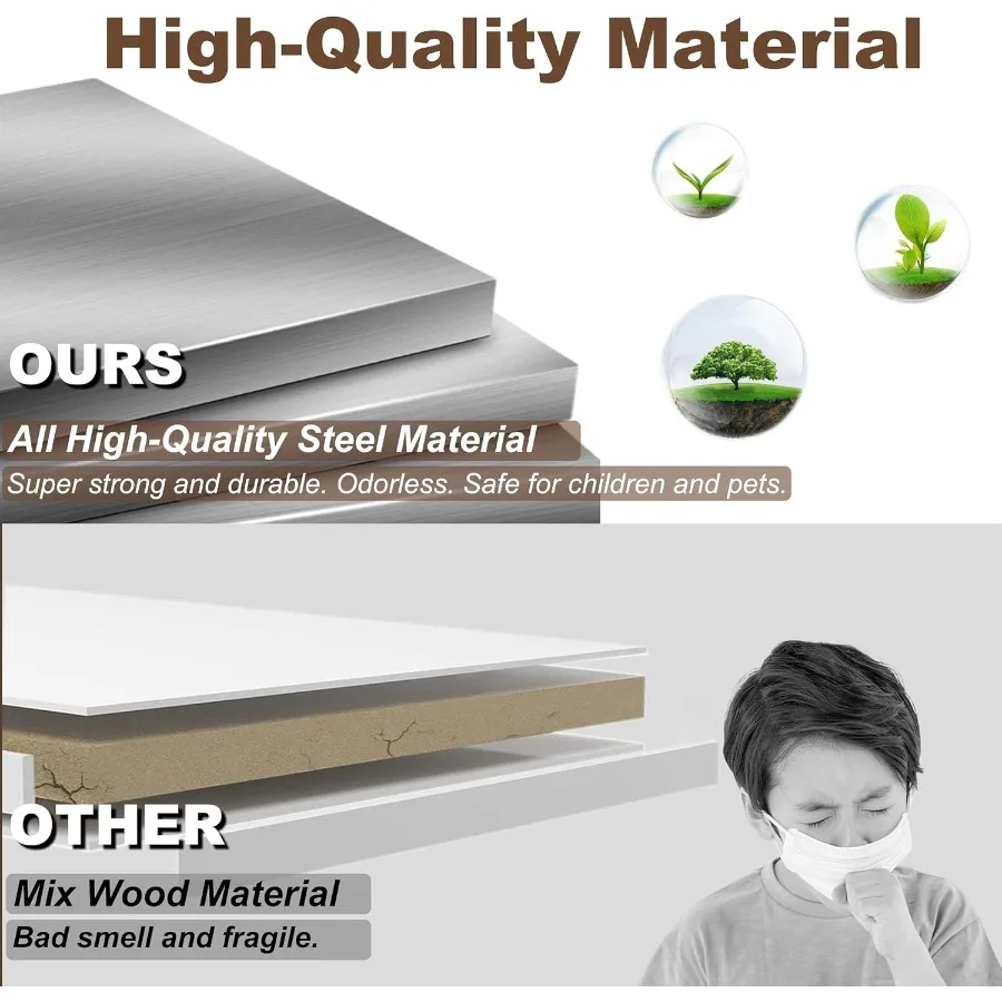 رف كتب معدني أبيض مكون من 5 طبقات - أرفف تخزين لعرض خزانة الكتب بطول 69.3 مع أرفف كتب فولاذية شديدة التحمل للمعيشة