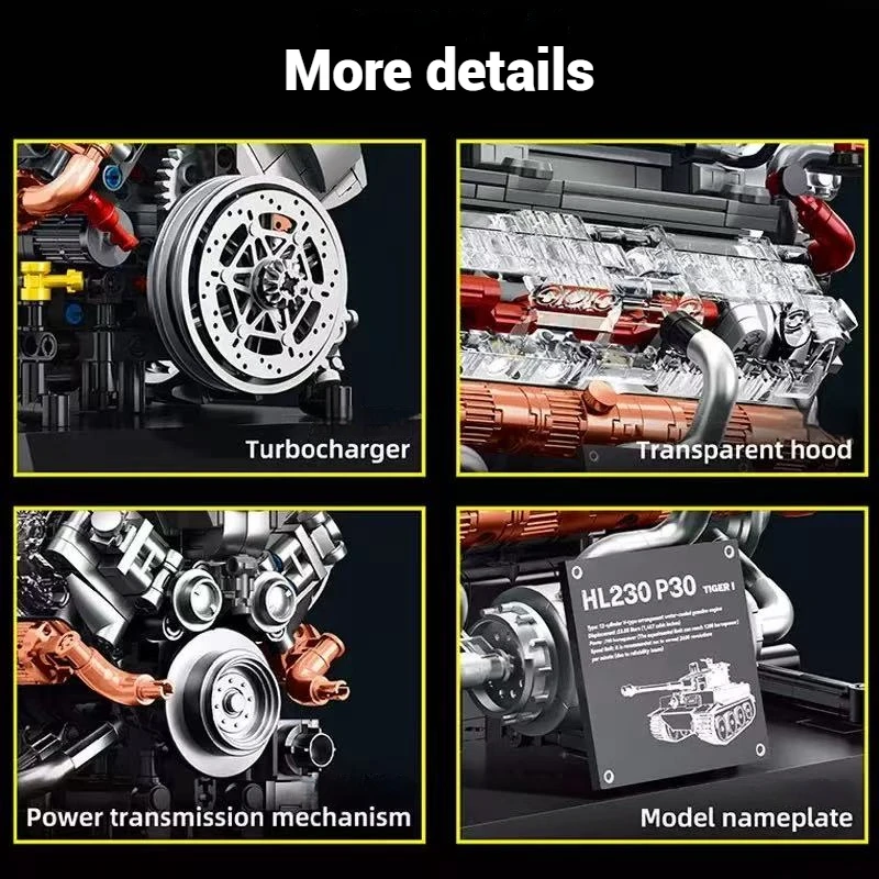 DIY educatieve speelgoedbouwstenen, bouwstenen voor tankmotoren uit de Tweede Wereldoorlog, mechanische speelgoedbeeldjes en speelgoedcadeaus voor jongens