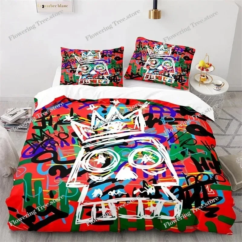Graffiti King Duvet Cover Set Microfiber Hip Hop Bedding Set Modern Street Art Comforter Cover For Kids Boys Youth Bedroom Decor