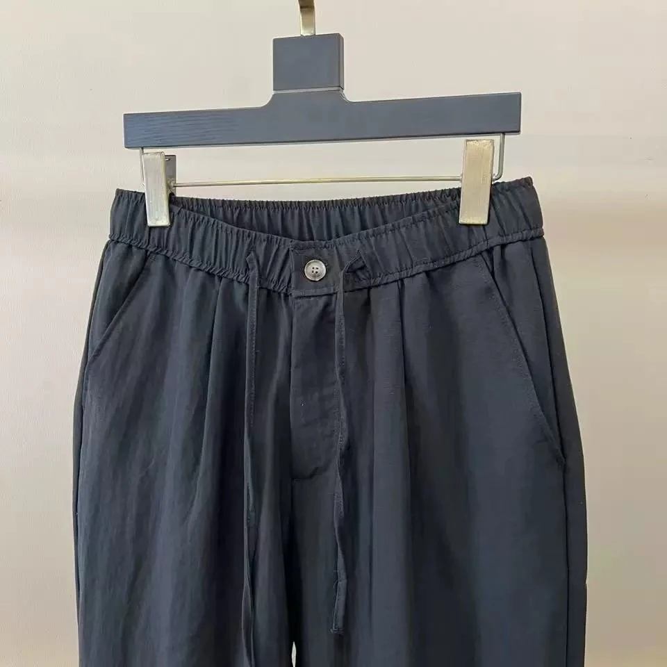 Italian summer BC old money wind embroidered light drawstring straight casual pants