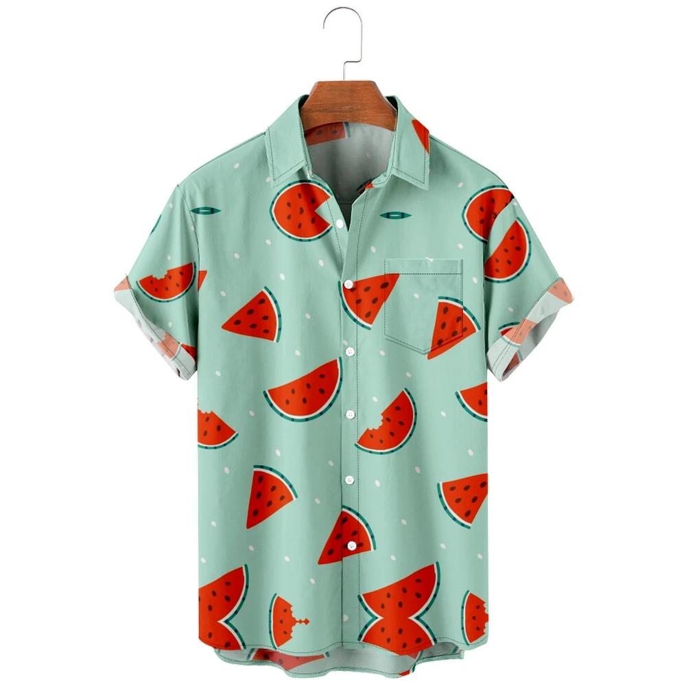 

2022 New watermelon Men's Hawaiian Shirt Beach 5xl Short Sleeve Fashion Top T-Shirt Men's Top