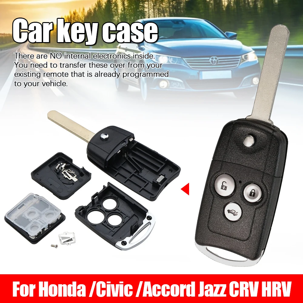 

1pcs 3-Key Car Key Case Remote Flip Control Shell Case For Honda Acura Civic Accord 2008-2012 Jazz CRV HRV 2009--2014