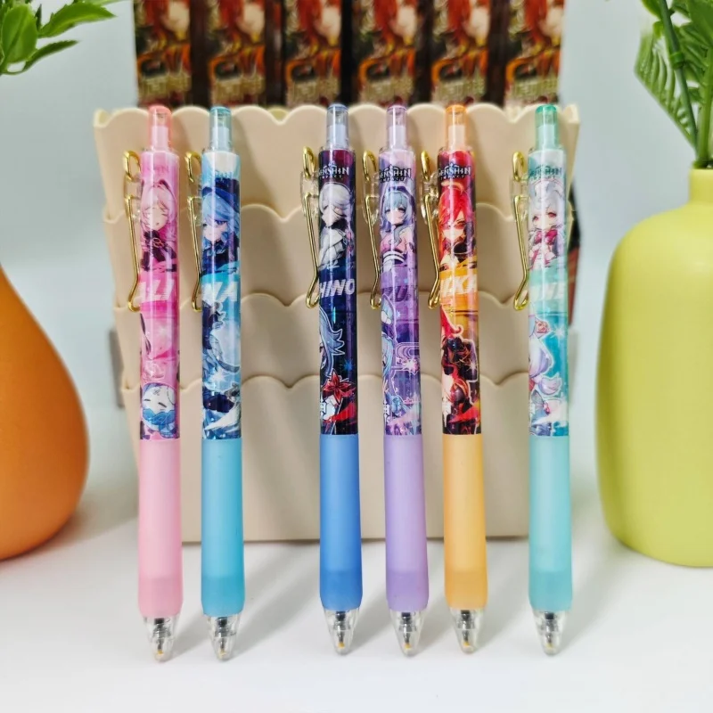 

24pcs/lot Kawaii Genshin Press Gel Pen Cute 0.5mm Black Ink Neutral Pens Gift Stationery Office School Supplies
