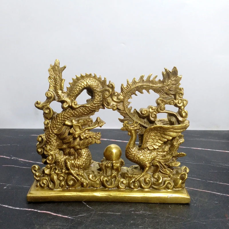, brass dragon and phoenix, wedding ornaments, metal crafts, fish, insects, birds, animals, office a