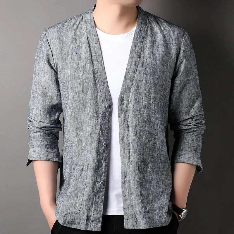 Spring Summer 2024 new high-quality men's fashion handsome casual business V-neck shirt fabric composition 100%