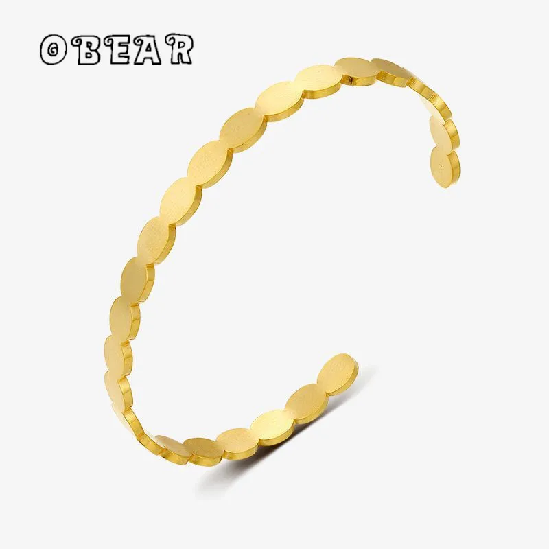 French Gold Mist Brushed Wafer Round Open Bracelet for Women 18K Gold Plated Simple Temperament Jewelry Accessories