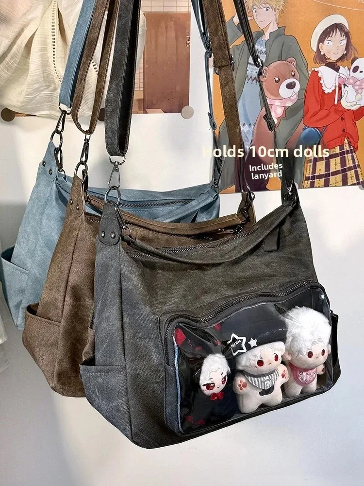 Large Capacity Retro Single Shoulder Handbag Transparent Commuter Slant Crossbody Bag Daily Basic Style Youth Fashion Bag