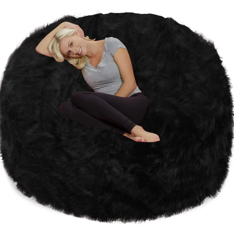 Bean Bag Chair: Giant 6' Memory Foam Furniture Bean Bag - Big Sofa Plush Faux Fur Cover