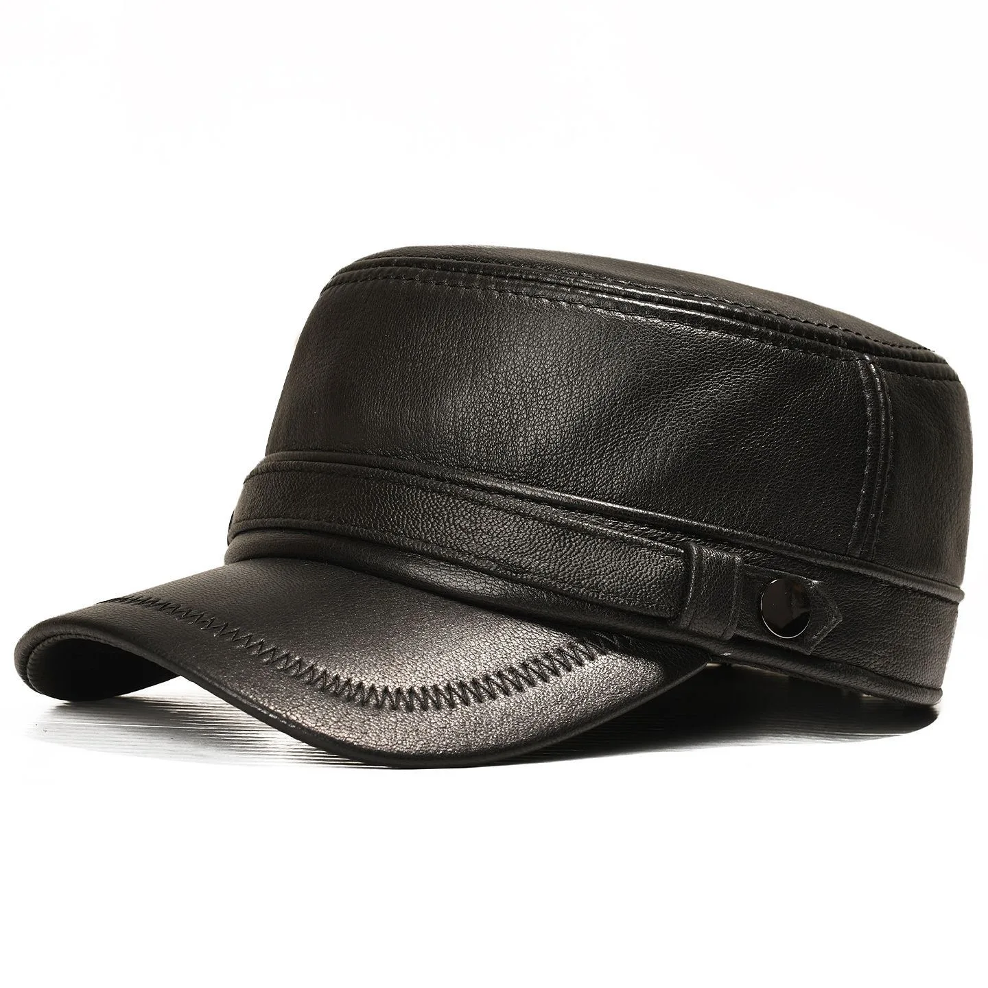 Spring Casual Men Genuine Leather Baseball Caps Sheepskin Military Belt Warm 56-60 Adjustable Sprot Flight Hats