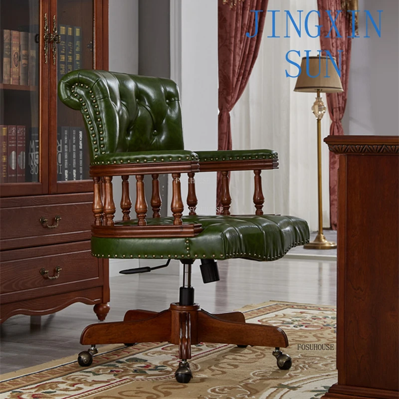 Solid Wood Office Chairs Modern Home Backrest Armchair Study Bedroom Computer Chair Lift Swivel American Office Furniture