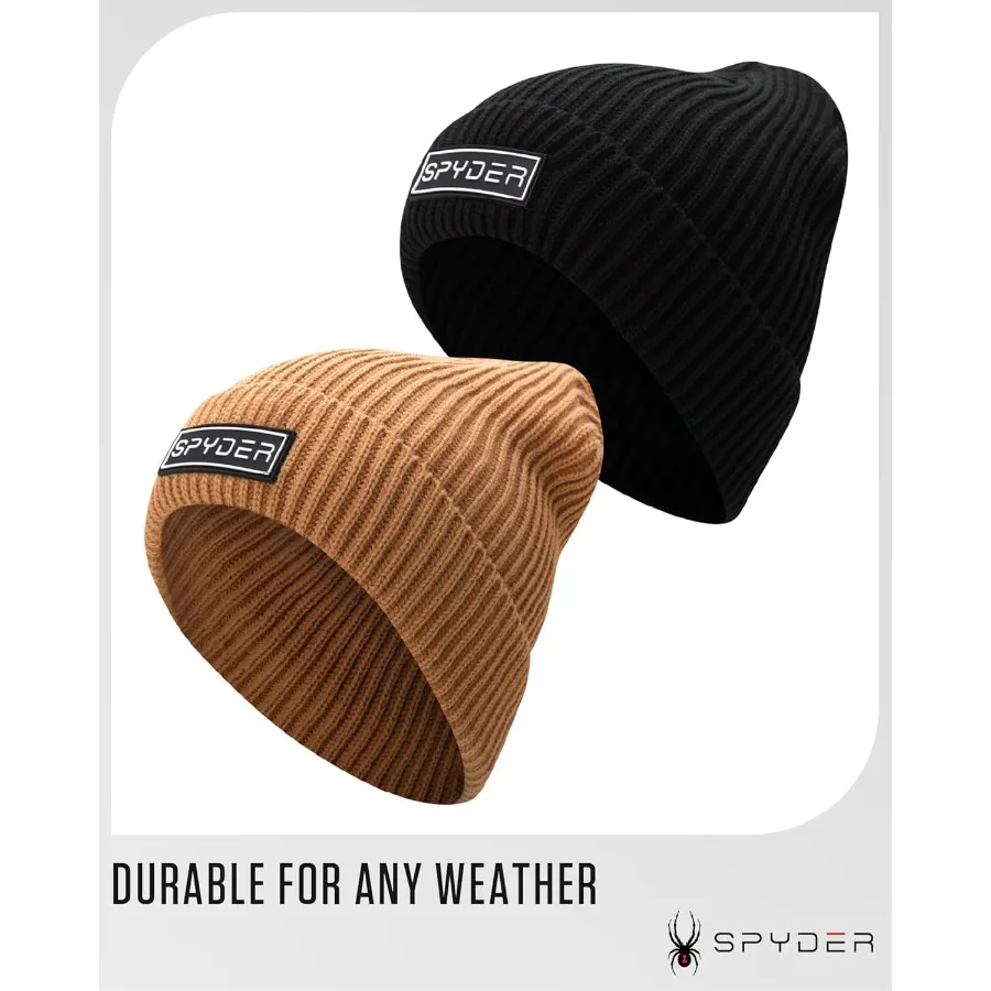 Gorro masculino de malha Spyder - 1 pacote/2 pacote de gorro de malha canelada aconchegante para homens – Chapéu de inverno quente com boné de caveira com remendo de logotipo bordado