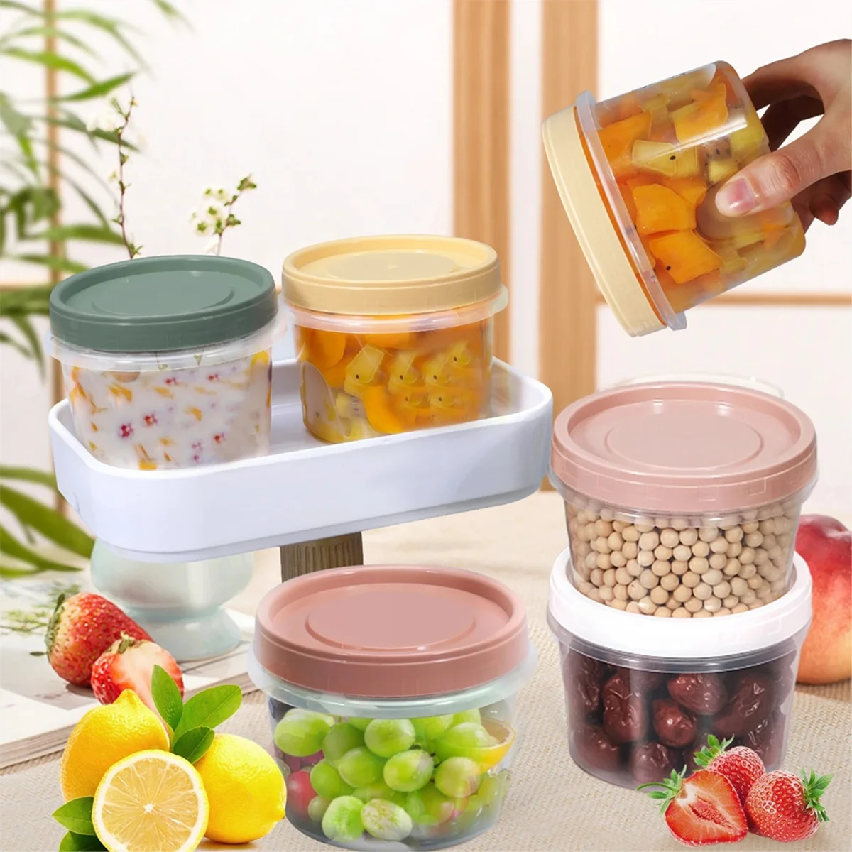 8 stuks ronde plastic containers met deksels, herbruikbare kleine vriezer opslagcontainer potten met schroefdeksel 400 ml