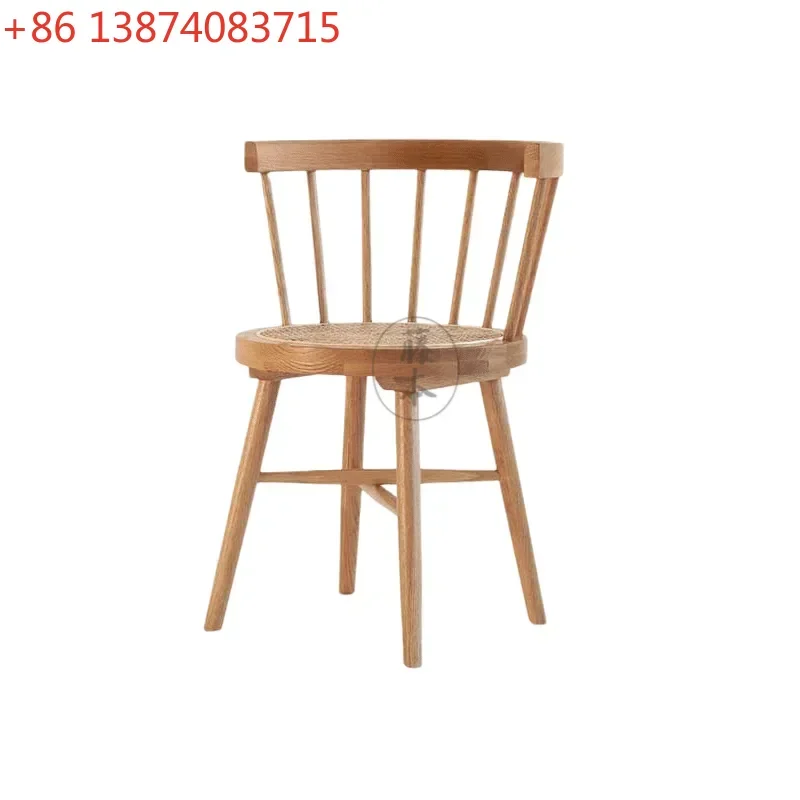 Nordic Ins Vintage Solid Wood Rattan Windsor Chair Dining Tables and Chairs Set Living Room Bedroom and Household Dining Room