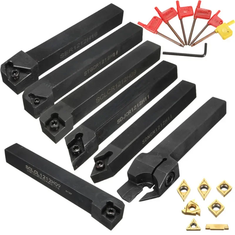 

7Pcs 12mm CNC Lathe Turning Tool Holder Boring Bar With DCMT TCMT CCMT Cutting Insert with Wrench Assorted set