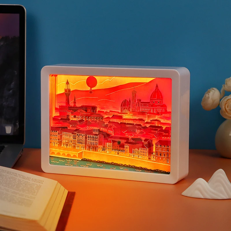 Caja de luz de Anime para bebé, luz de Noche Italiana cuadrada, 3D, caja de luz de corte de papel, luz de humor, lámpara de mesa Led Usb, decoración de habitación, regalo novedoso