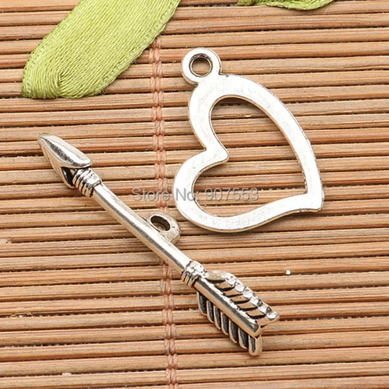 10sets Tibetan Silver Tone Heart Arrow Toggle Clasp for Bracelet Making H1205 Jewelry Making Supplies