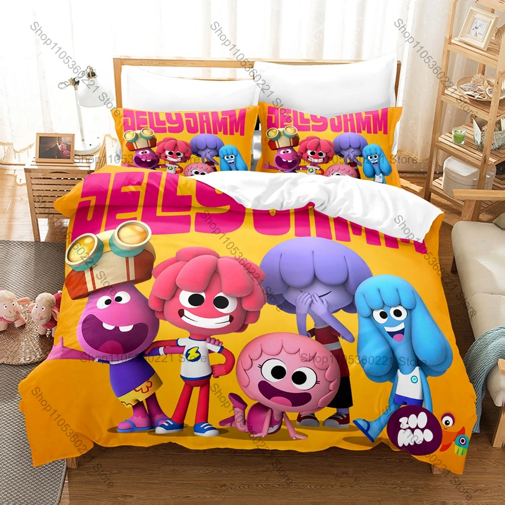 Cool Bright Pastel Jelly Jamm All Character Group Print Duvet Cover + 2 Pillowcases Twin Full Queen King Boys/Girls Bedding Set