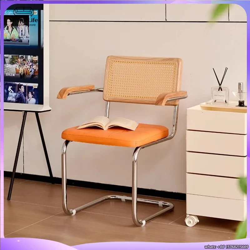 

Обеденный стул в стиле Mid-Century Modern с подлокотниками, плетеной спинкой из ротанга, винтажный дизайн, для кафе, дизайнерская мебель для дома и кухни