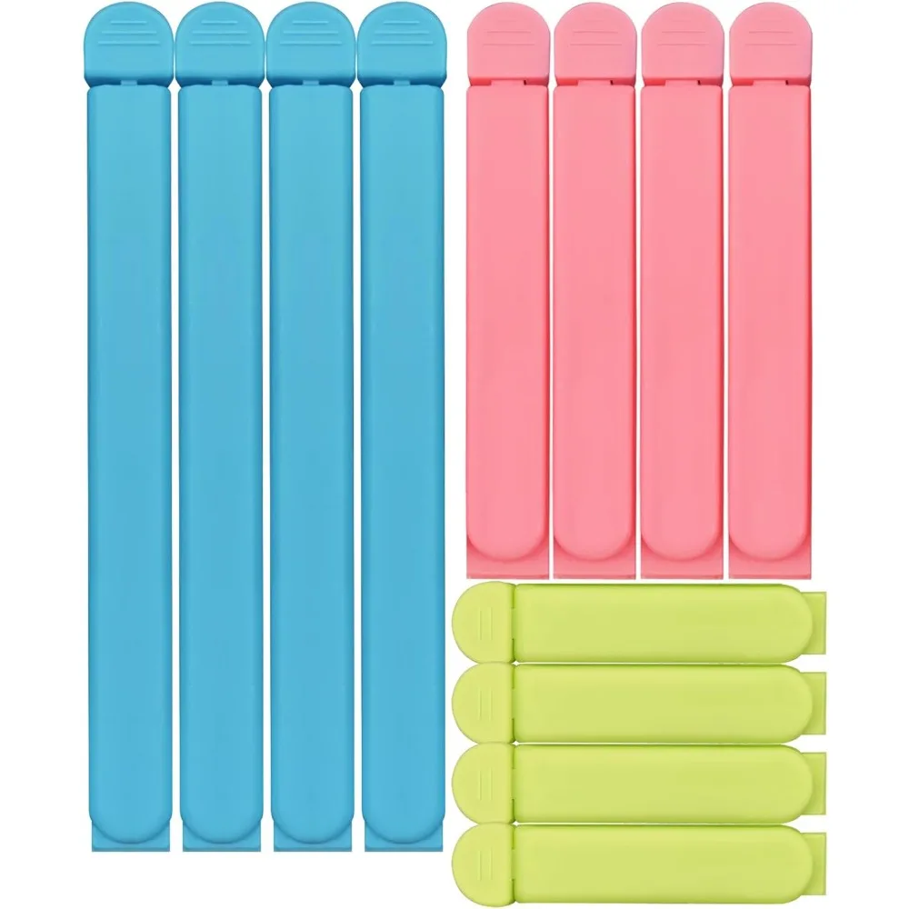 

12 упаковок цветных зажимов для сумок, зажимов для сумок, зажимов для чипсов, зажимов для кондитерских сумок для запечатывания кухонных мешков с едой, 3 размера