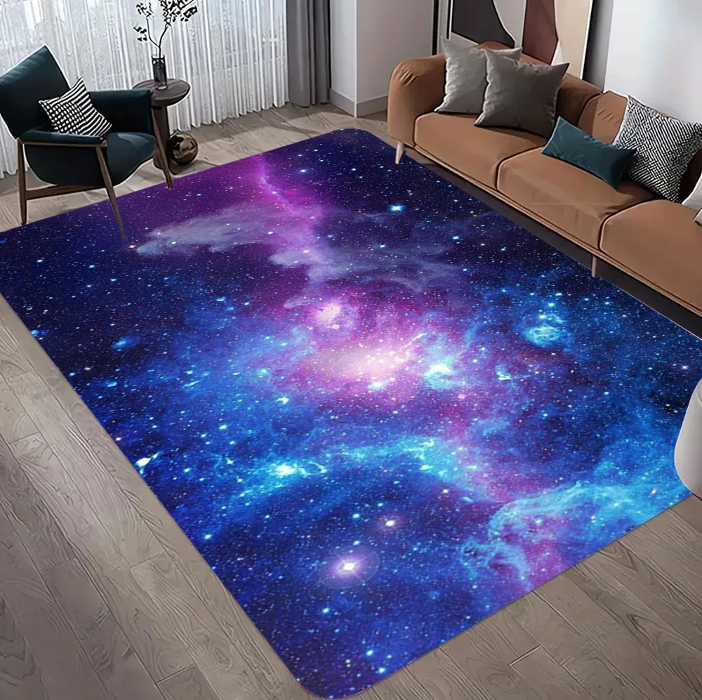 Lila Kosmischer Nebel Teppich für Männerhöhle Wohnzimmer Schlafzimmer Rutschfester Großflächiger Teppich Sternenhimmel Bodenmatte Modische Wohnraumdekoration