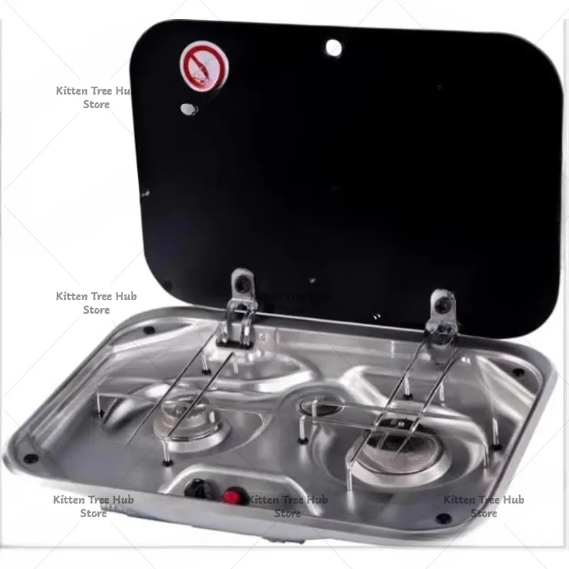 Outdoor RV Camper Kitchen Stainless Steel Gas Double-headed Stove Tools Tempered Glass Cover 2*1.35KW Camping Car Accessories