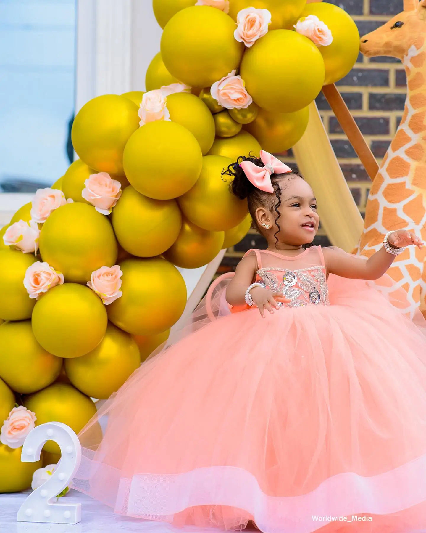 Vestidos de fiesta de cumpleaños para niños, vestidos de flores con cuentas, cuello de Joya, tul, Rosa melocotón, vestidos de baile para niños, boda