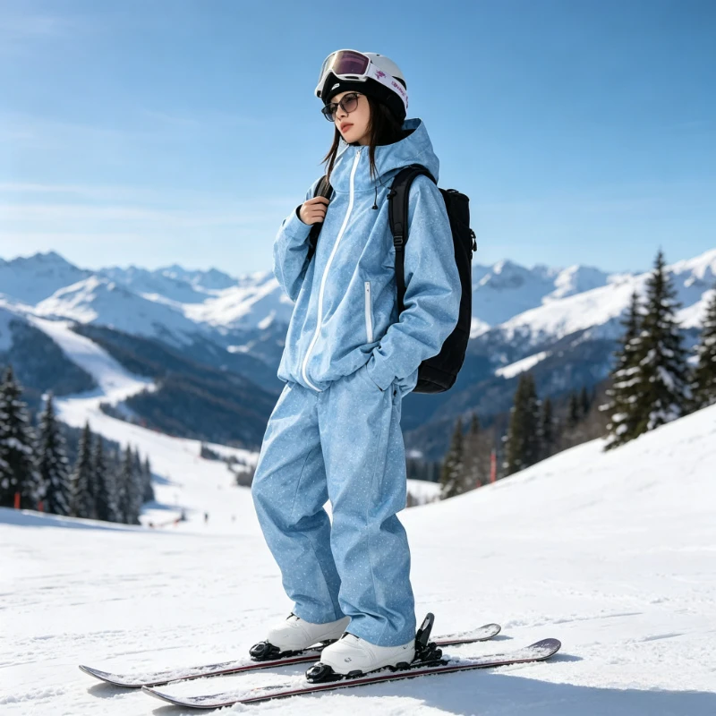 Unisex Baggy Ski Suit Set Rhinestone Fleece Lined Waterproof Windproof Thermal Fully Taped Ski Snowboard Jacket Pants Women Man