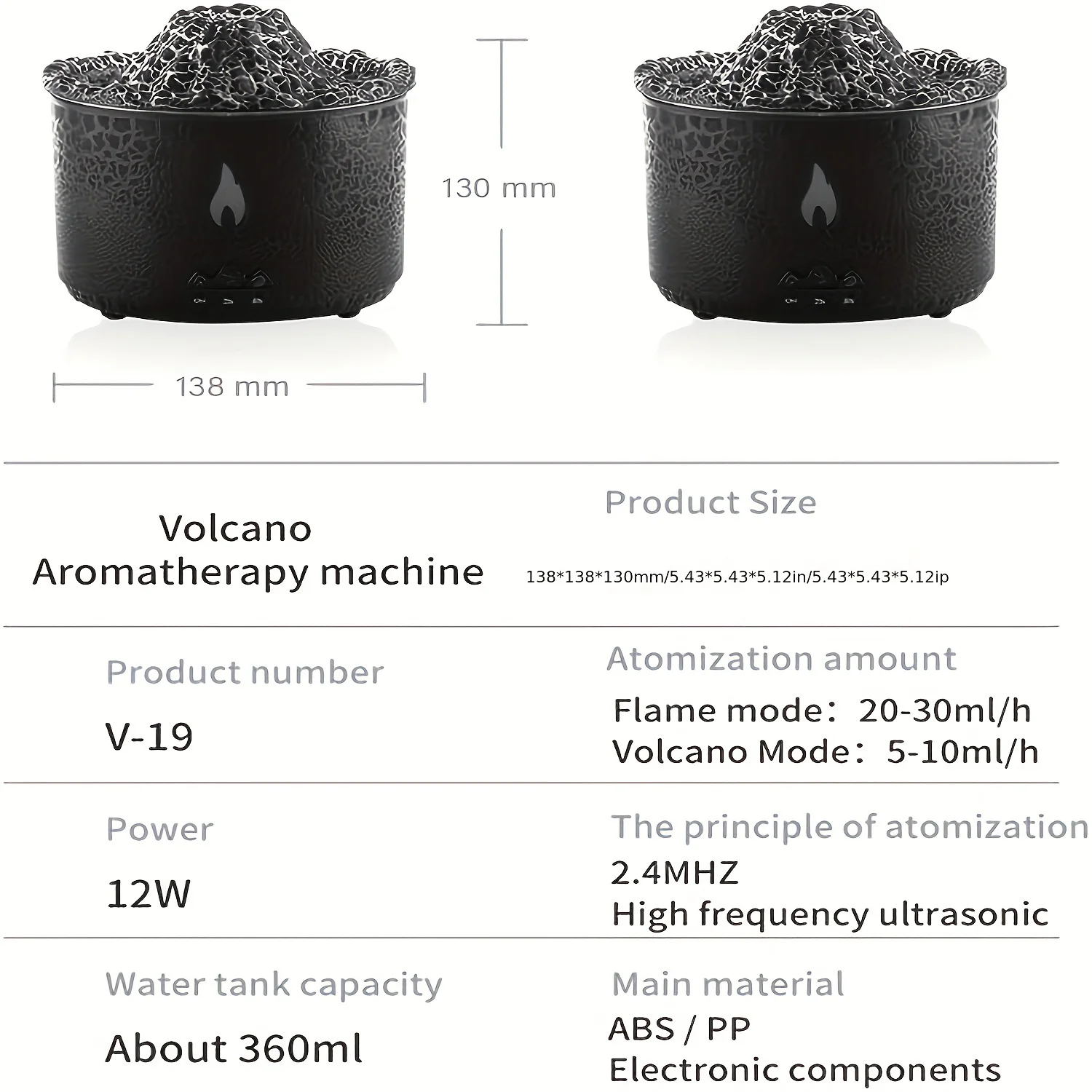 300ml Volcano Humidifier Essential Oil Diffuser with Flame, 6 Oils, Volcano Mist Mode, 2 Colors, Timer, Auto Shut-Off, Remote Co