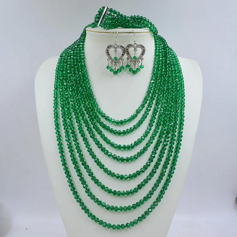 Pretty !  8 Rows Crystal Jewelry Set, African Wedding Beads Necklace  18-26