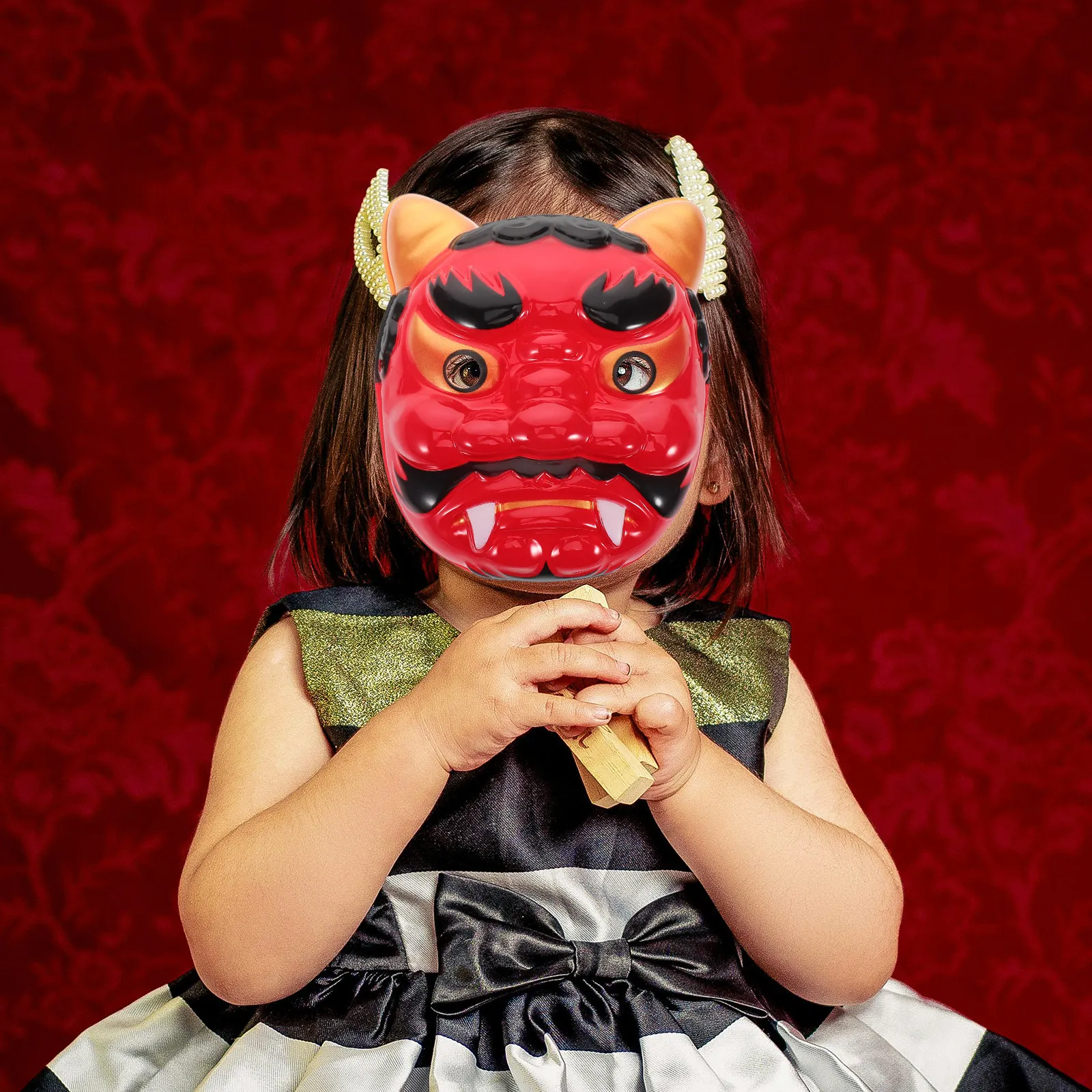 

Red Japanese Oni Mask Detailed Craftsmanship Lightweight Comfortable for Halloween Cosplay Party Stage Performance Demon Costume