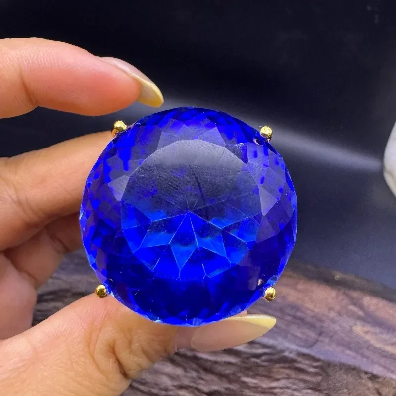 New Hot Selling 30mm Large Sapphire Ring, Hollow Thumb Ring Luxury High Grade Women Jewelry