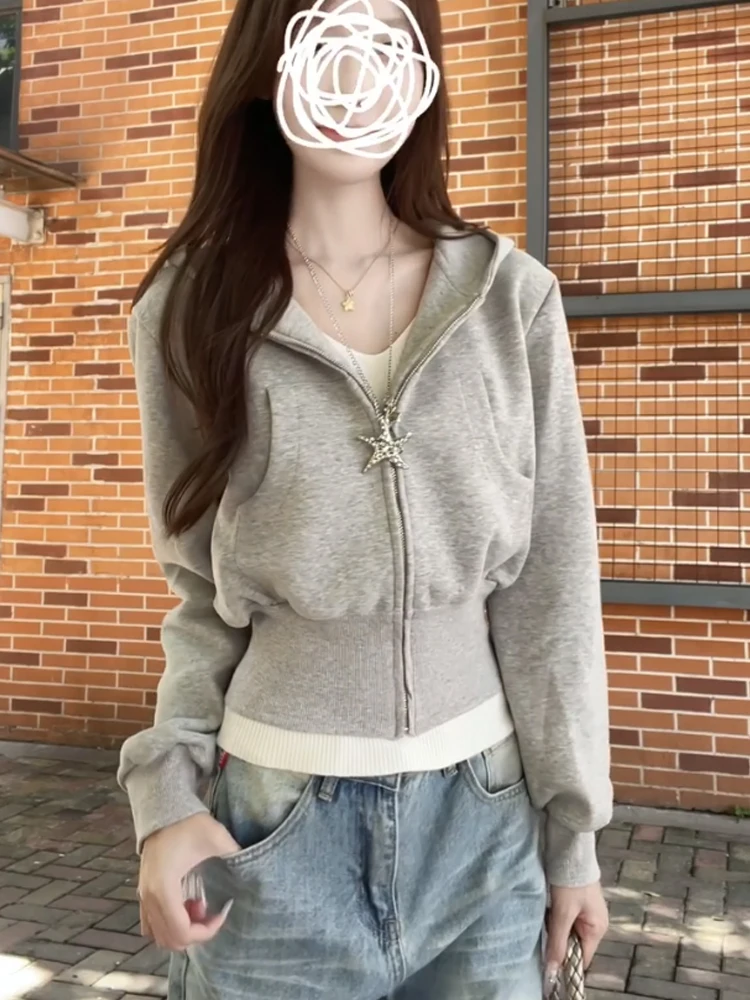 Ey com capuz ort moletom jaet feminino outono inverno 2025 novo ajuste fino cintura cinched aberto cardigan zíper topo