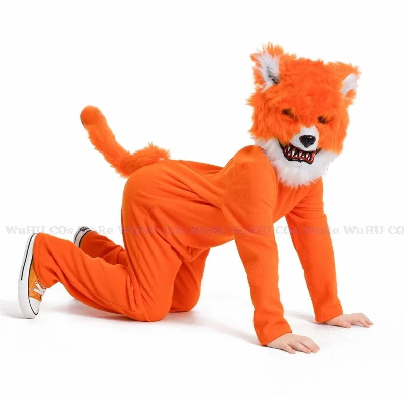 Ss23crianças trajes de festa para animais de pelúcia crianças halloween cosplay laranja macacão desempenho vestido carnaval máscara raposa