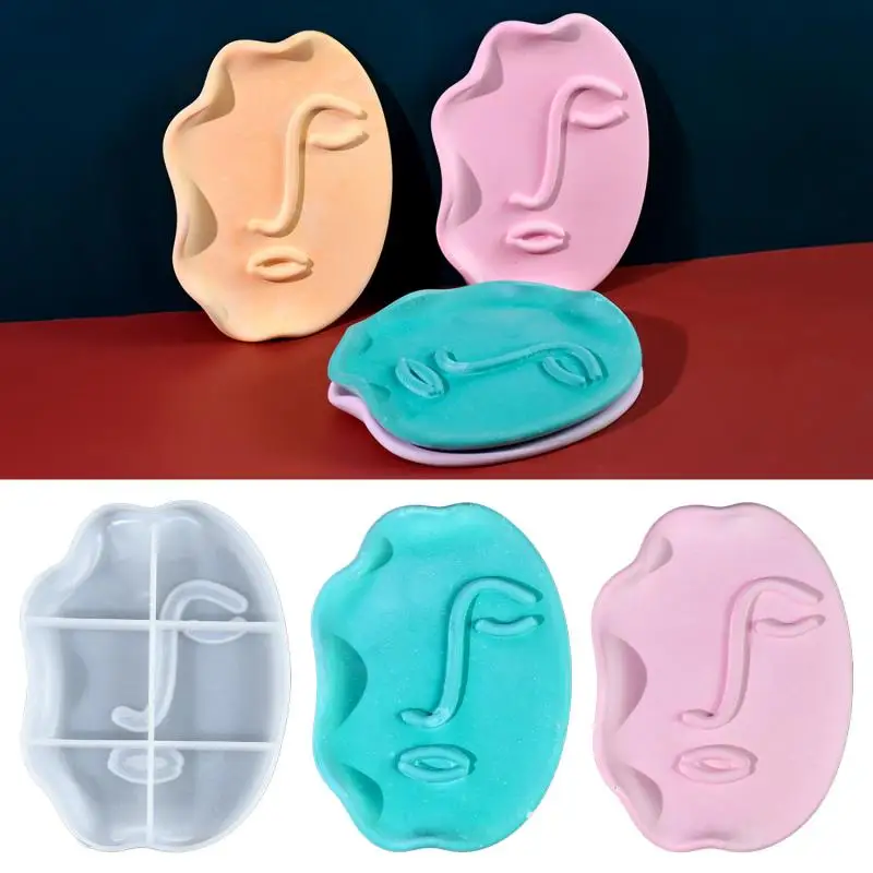 Art Face Concrete Storage Tray Silicone Molds Conch Cement Candlestick Plaster Jewelry Display Tray Plate Resin Epoxy Mould