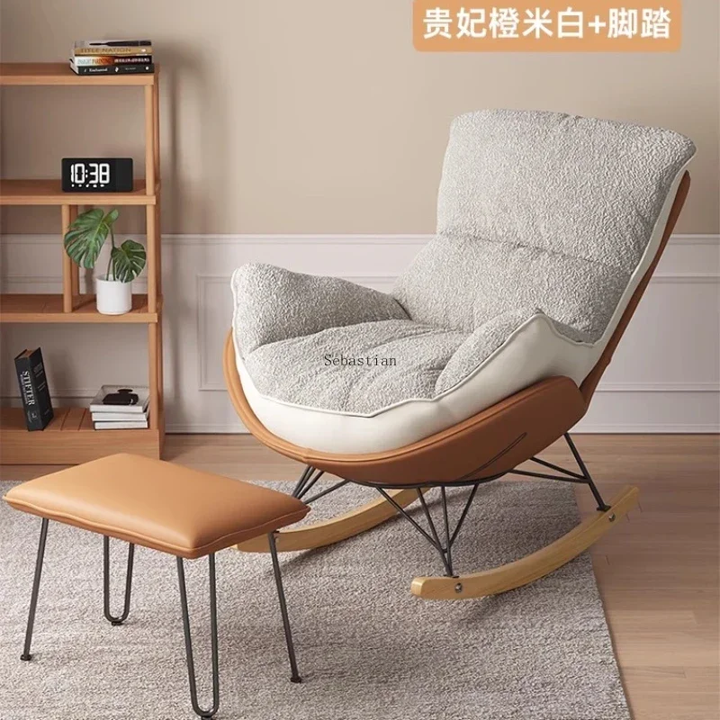 Winter Lazy Sofa Double sided Rabbit Velvet Rocking Chair Reclining Chair Sleepable Bedroom Sofa Balcony Leisure Rocking Chair