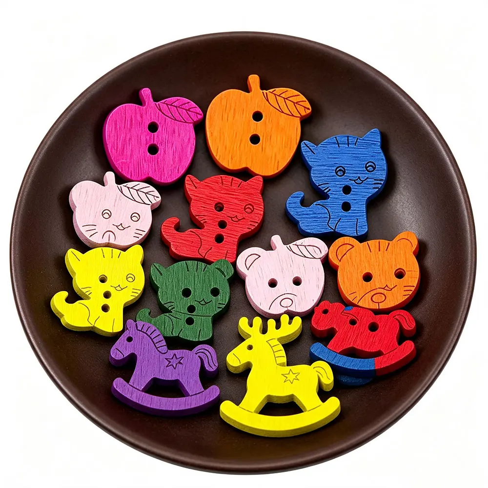 300PCS Wooden Buttons Craft DIY Scrapbooking Buttons Sewing Accessories Jacket Blazer Sweaters Handwork Accessories