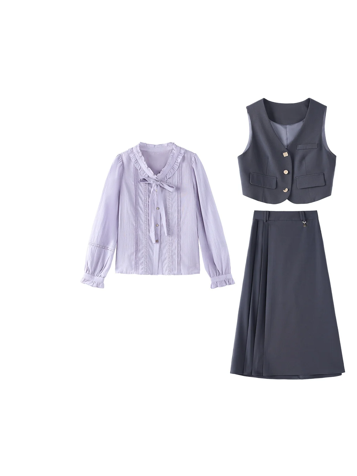 

Lynx South Wild Hibiscus Lazy Sle Vest Skirt Tee-piece Set Ele Slimming Faionable Ensemble V-ne Buttoning Autumn ...