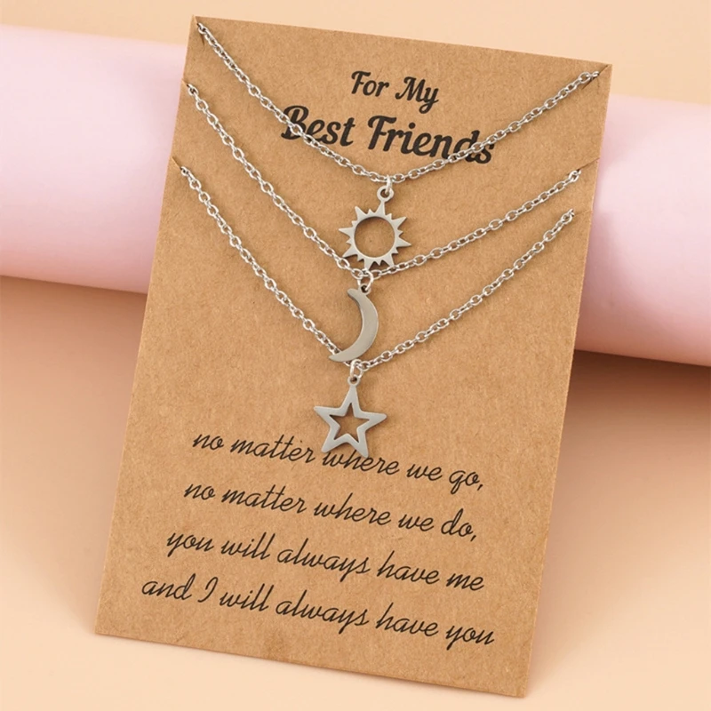 for Sun and Moon Star Pendant Dainty Necklace Stainless Steel Fashion Jewelry Friendship Gift for Women Teen Girls Coupl