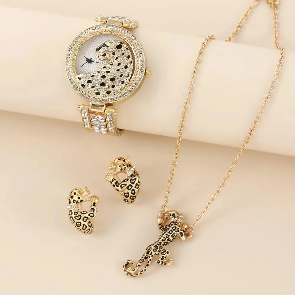 Top Women Quartz Watch Fashion Bling Crystal Diamond Casual Ladies Wristwatch Female Golden Jwerly Set Neckle Earrings For Women