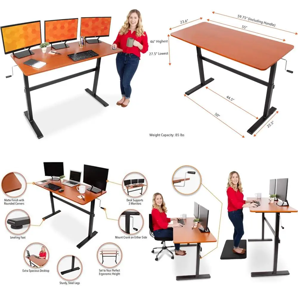 

55-дюймовый стол с регулируемой высотой и съемными колесами | Кривошипный механизм для офисного использования