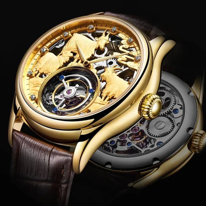 Aesop 2025 Men Automatic Watch Skeleton Tourbillon Leather Watch for Men Wristwatch Man Luxury Brand Clock Mechanical Watch Man