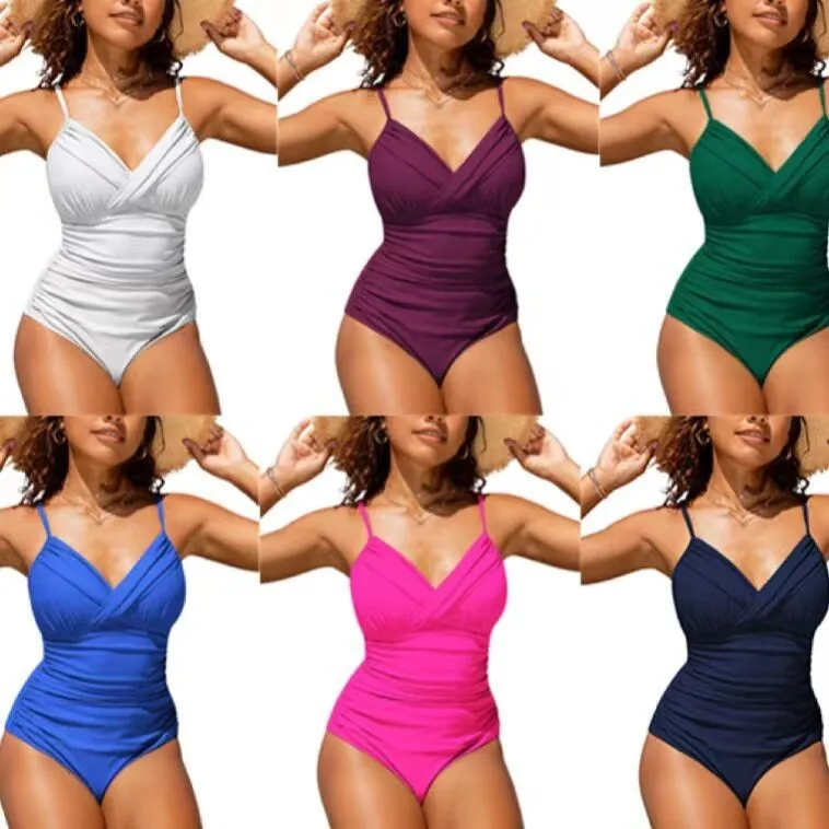 2026 Swimsuit Woman Tankini Swimwear V Neck Sleeveless Solid Color Ruched Waist Thin Straps High Cut Leg Bathing Suit White
