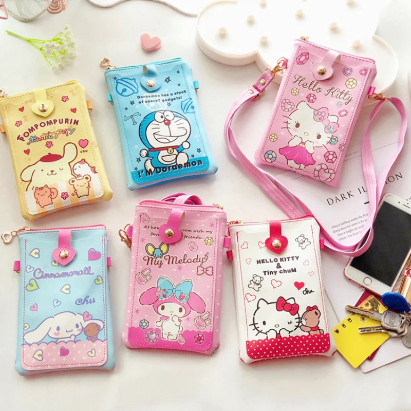 Hello Kitty Coin Pouch Sanrio Bags Melody Kuromi Cinnamoroll Phone Case Pudding Cute Wallet Crossbody Bag Printed Card Holder