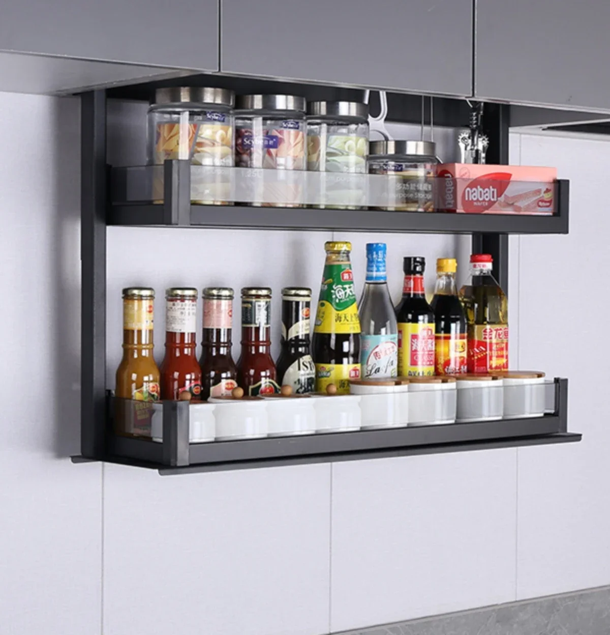 A   Intelligent electric hanging cabinet lifting basket kitchen cabinet vertical pull-down seasoning basket lifting rack